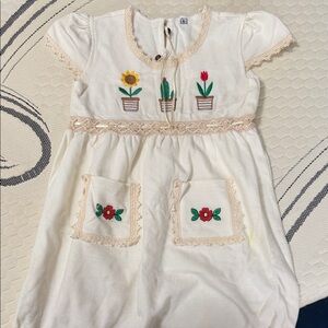 Floral Embroidered Cream Kids Dress